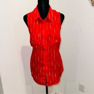 APT9 Sleeveless Red Stripe Collared Blouse